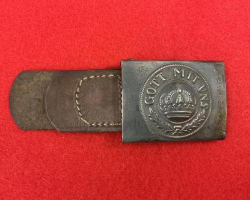 Army WW1 Belt Buckle With Leather Tab